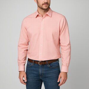 Stafford Men’s‎ Pink Check Travel Dress Shirt Size 15.5 32/33 Long Sleeve